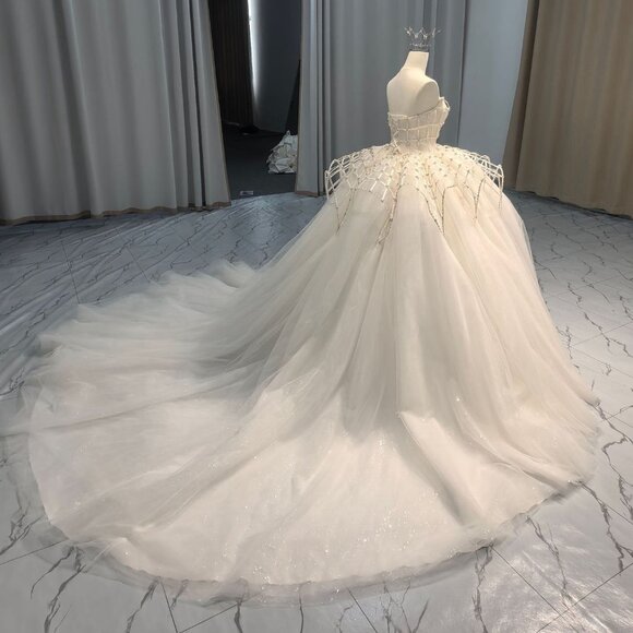 Regal Modern Princess Beaded Cage Bodice Ball Gown Wedding Dress - Picture 2 of 5